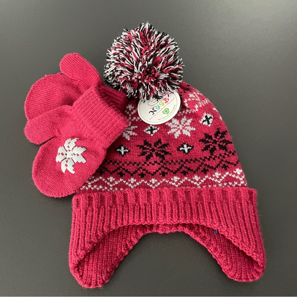 NYGB NOT YOUR GRANDMAS BLANKET Winter Hat and Mittens Set Baby Newborn NWT